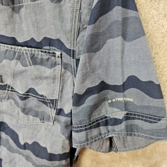 G-Star Raw Camouflage Shirt Pearl Snap Pocket Short Sleeve Button Up Mens Size L - Picture 9 of 10
